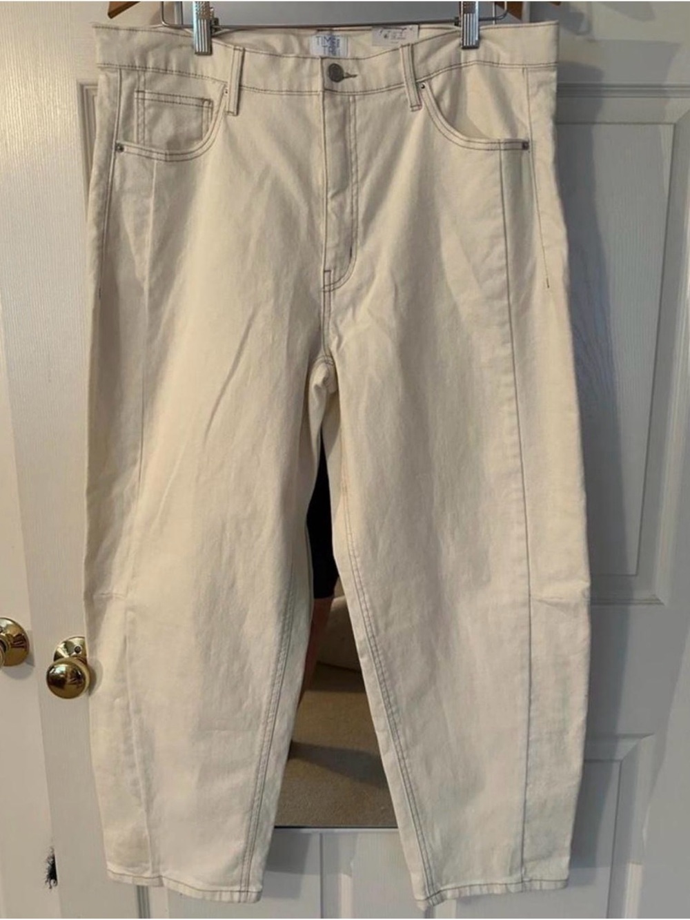 Time and Tru Ivory High-Rise Barrel Leg Jeans